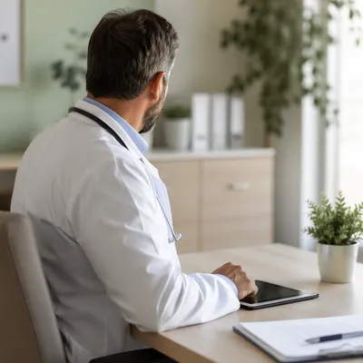 Doctor with Stethoscope in Modern Office