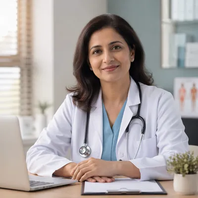 Warm Female Doctor in Modern Office