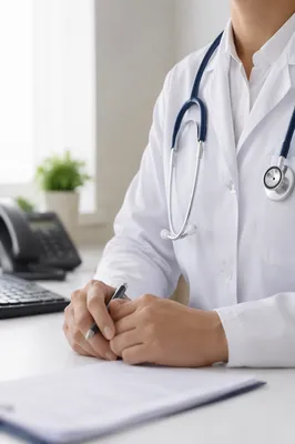 Reassuring Doctor in Modern Clinic Office