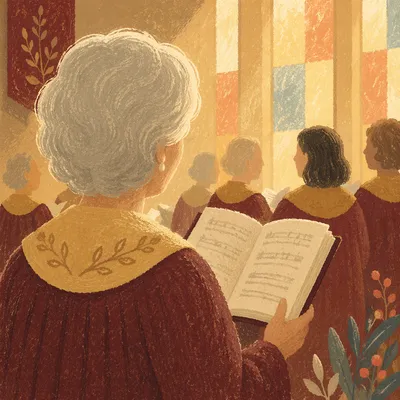 Elderly Choir Member Singing on Sunday