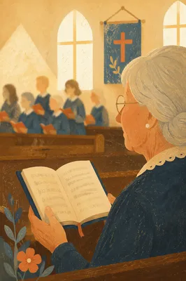 Elderly Choir Member Singing Sunday Hymn