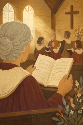 Elderly Choir Member Holding Hymnal on Sunday