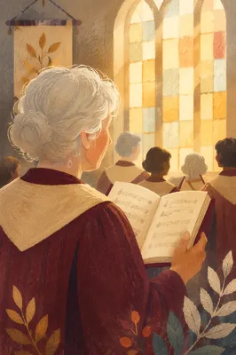Elderly Choir Member Singing on Sunday