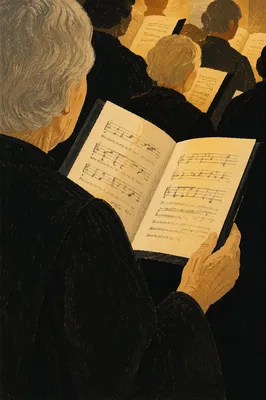 Elderly Choir Member Holding Hymnal on Sunday