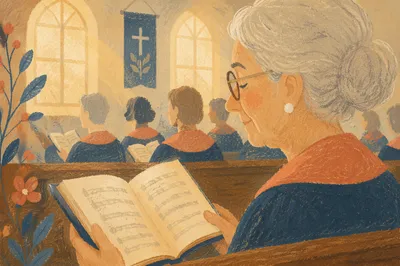 Elderly Choir Member Singing Sunday Hymn