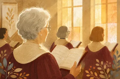 Elderly Choir Member Singing on Sunday