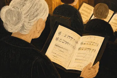 Elderly Choir Member Holding Hymnal on Sunday