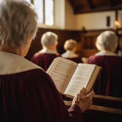 Elderly Choir Member Holding Hymnal on Sunday