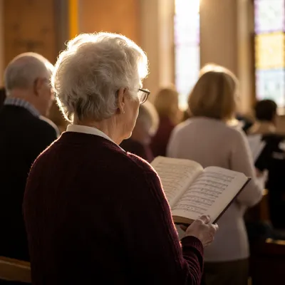 Elderly Choir Member Singing on Sunday