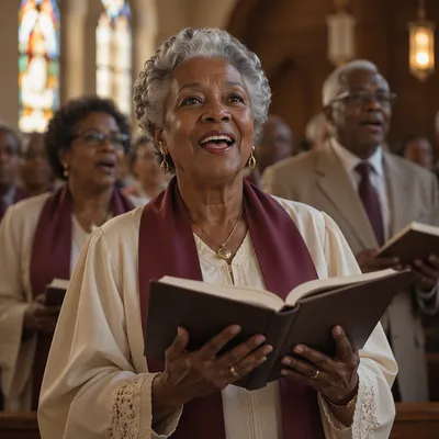 Joyful Elderly Choir Woman Singing Sunday Hymnal