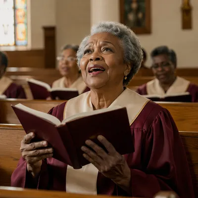 Elderly Choir Woman Singing from Hymnal