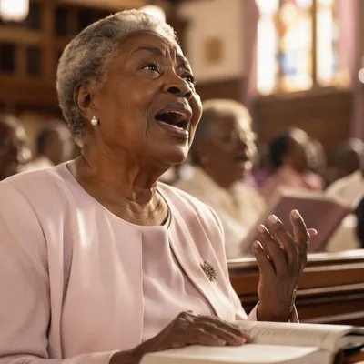 Elderly Choir Woman Singing in Church