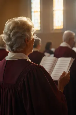 Elderly Choir Member Singing on Sunday