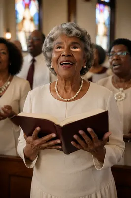 Joyful Elderly Choir Member Singing Sunday Hymnal
