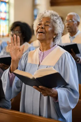 Elderly Choir Woman Singing Sunday Hymnal