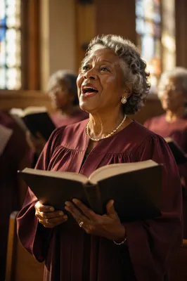 Elderly Choir Member Singing on Sunday