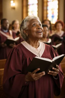 Elderly Choir Member Singing on Sunday