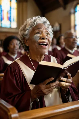 Elderly Choir Woman Singing From Hymnal