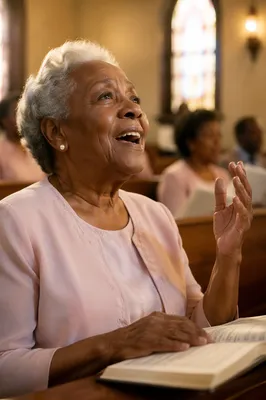 Elderly Choir Woman Singing in Church
