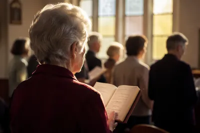 Elderly Choir Member Singing Sunday Hymnal