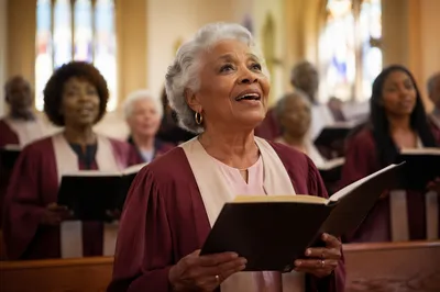 Elderly Choir Woman Singing from Hymnal