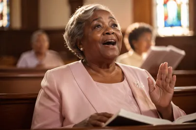 Elderly Choir Woman Singing in Church