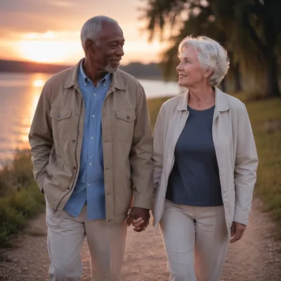 Elderly Couple Walking Hand in Hand
