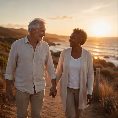 Elderly Couple Walking Hand in Hand