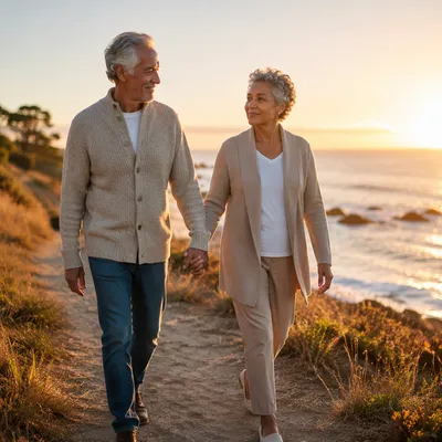 Elderly Couple Walking Hand in Hand