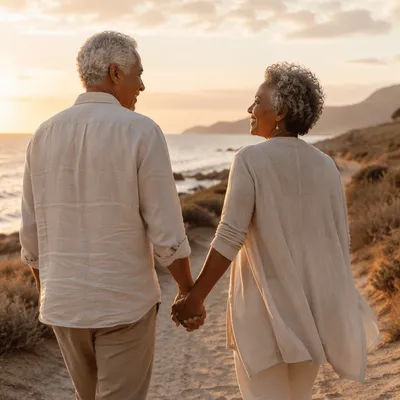 Elderly Couple Walking Hand in Hand