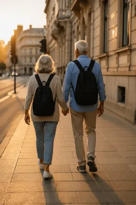 Elderly Couple Walking Hand in Hand