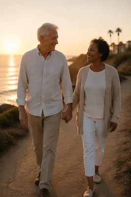 Elderly Couple Walking Hand in Hand