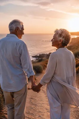 Elderly Couple Walking Hand in Hand
