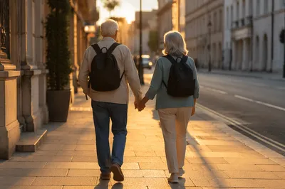 Elderly Couple Walking Hand in Hand