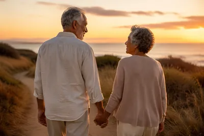 Elderly Couple Walking Hand in Hand