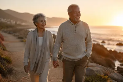 Elderly Couple Walking Hand in Hand
