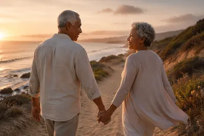 Elderly Couple Walking Hand in Hand