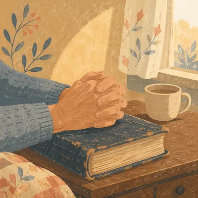 Elderly Hands Folded in Morning Prayer