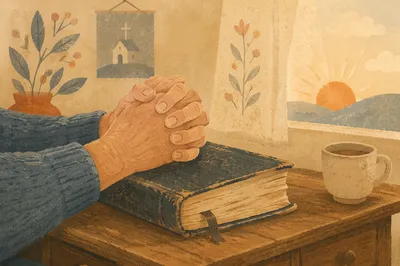 Elderly Hands in Morning Prayer by Bible