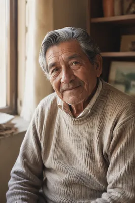 Elderly Hispanic Man by Sunlit Window