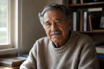 Elderly Hispanic Man by Sunlit Window
