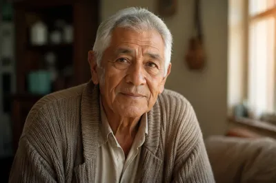 Elderly Hispanic Man by Sunlit Window