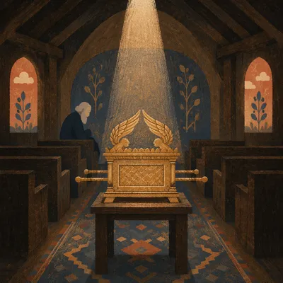 Elderly Man Praying Alone in Church