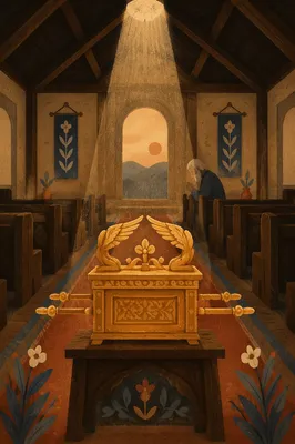 Elderly Man Praying Alone in Church