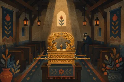 Elderly Man Praying Alone in Church
