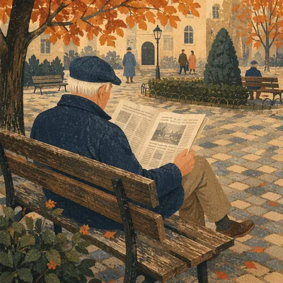 Elderly Man Reading Newspaper in Park