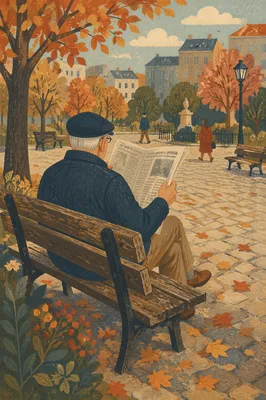 Elderly Man Reading Newspaper in Park