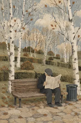 Elderly Man Reading Newspaper in Winter Park