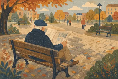 Elderly Man Reading Newspaper in Park