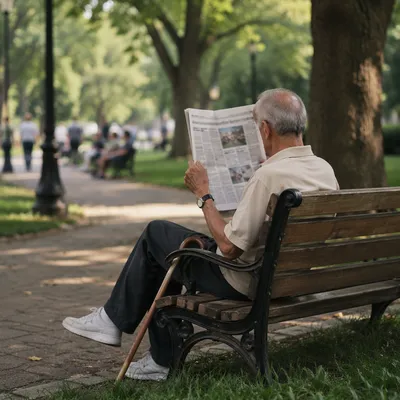 Elderly Man Reading Newspaper in Park